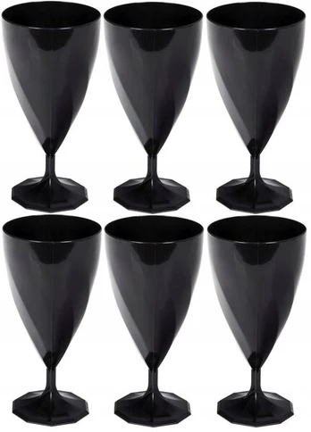 Juodi plastikiniai vyno taurės 150ml, 6 vnt.