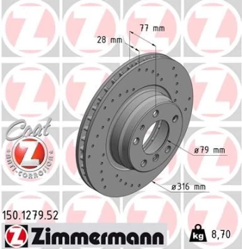 Stabdžių diskas ZIMMERMANN 150.1279.52