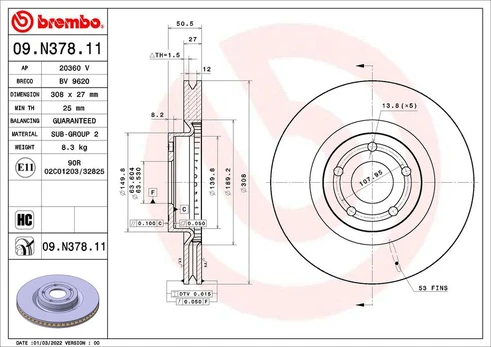 Stabdžių diskas BREMBO 09.N378.11