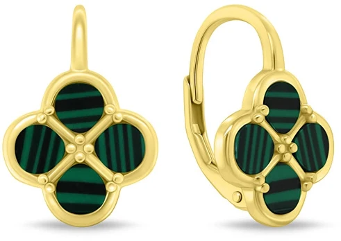 Brilio Silver Gold-plated dangle earrings Žalias Clover EA1284YG