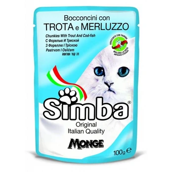 Simba Cat Chunkies Trout&amp;Cod konservuotas pašaras katėms, upėtakis, menkė; 100g
