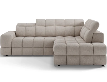 Bronon right-hand corner sofa with sleeping function and storage compartment, beige bouclé, Modern, Beige