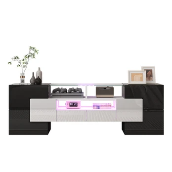 TV spintelė, MDF, LED apšvietimas, 145x30x51 cm, 2 dėžės