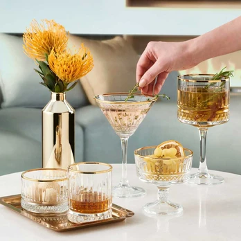 Komplet 4 kieliszków do martini Elysia Gold 220 ml PASABAHCE