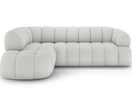 Tontano corner sofa with sleeping function and electrically extendable seat, white velour, left-hand side, Modern, White