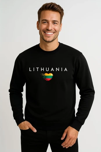 Vyriškas juodas džemperis Lithuania (balta)