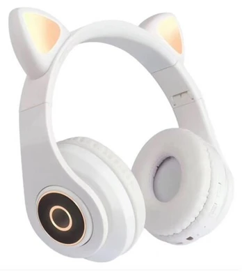 Belaidės bluetooth LED ausinės, baltos katės ausys
