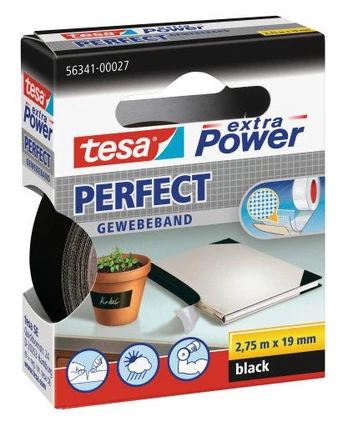 tesa extra Power Perfect Gewebeband 2,75m 19mm juodas