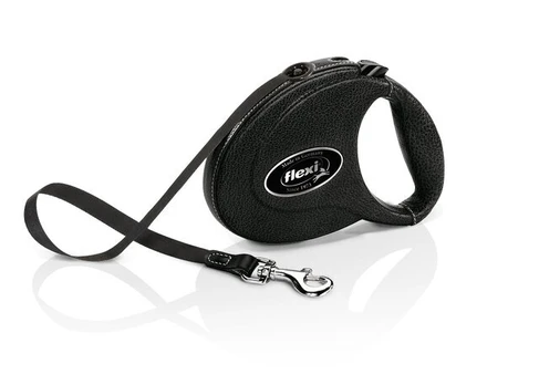 Pavadėlis su ožkos oda Flexi, juodas, 5 m
