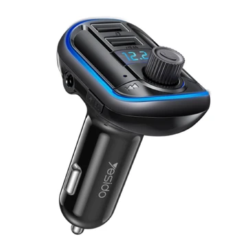 [Užsakomoji prekė] Įkroviklis Auto cu Modulator FM, Display LED, 2xUSB 3.1A, MicroSD - Yesido (Y44) - Juodas