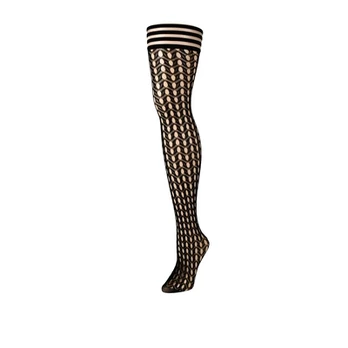 Kix'ies Mimi Thigh-Highs A Juodas - Circle Fishnet, No-Slip Design