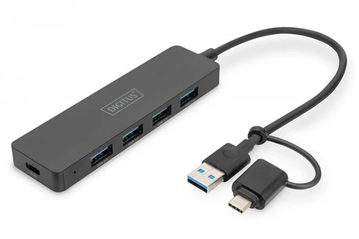 DIGITUS USB 3.0 Hub, 4-port, with USB-C Adapteris, DA-70235