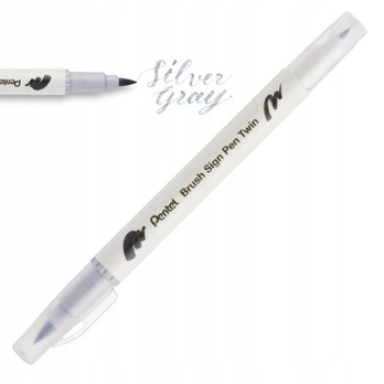 Pentel teptukas Sign Pen Twin, sidabrinės-pilkos