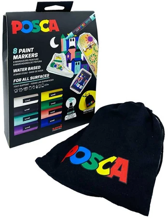 POSCA Pouch sæt str. PC5M 8 ass. Farver + lille POSCA pose