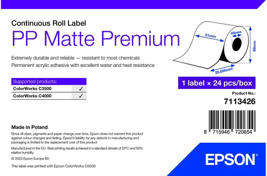 Epson PP MATTE LABEL PREM CONTINUOUS/ROLL 51X29MM