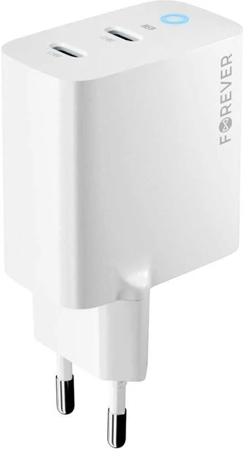 Forever TC-06-65CC GaN PD QC charger 2x USB-C 65W baltas