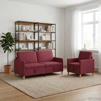 Sofa Sofos komplektas su saugojimu 2 pcs Vyno raudona Poliesteris