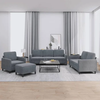Sofa Sofos komplektas, 4 dalių, tamsiai pilkos spalvos, aksomas