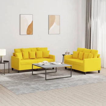 Sofa Sofos komplektas su pagalvėlėmis, 2 dalių, geltonas, audinys