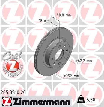 Stabdžių diskas ZIMMERMANN 285.3510.20