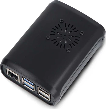 OEM dėklas Raspberry Pi 5 su ventiliatoriumi ir radiatoriais – ABS – juodas}