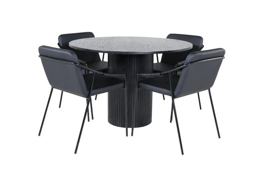 Bianca Round Dining Table - Black / Black Veneer+Tvist Chair - Black / Black PU_4