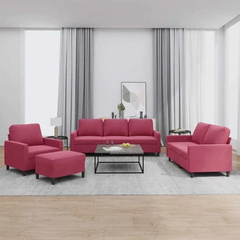 Sofa Sofos komplektas su pagalvėlėmis, 4 dalių, vyno, aksomas