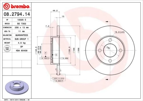 Stabdžių diskas BREMBO 08.2794.14