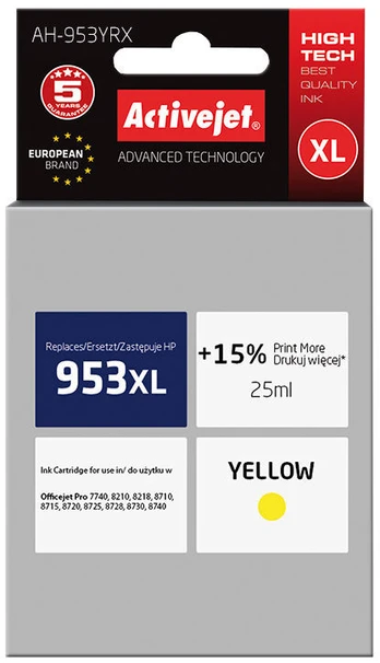 Spausdintuvo kasetė ActiveJet Premium AH-953YRX, geltona, 25 ml