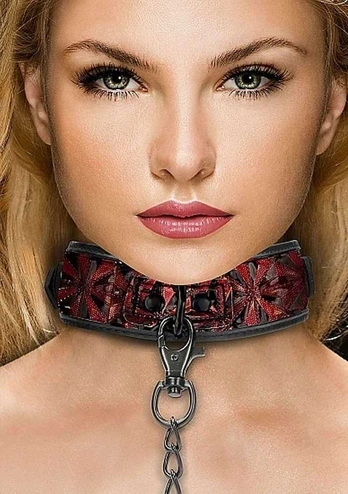 Ouch By Shots Ouch! Luxury Collar with Leash - Burgundy