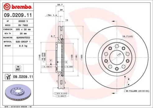 Stabdžių diskas BREMBO 09.D209.11