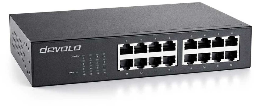 Šakotuvas „devolo“ Ethernet komutatorius, 16 prievadų, 16x gigabito Ethernet