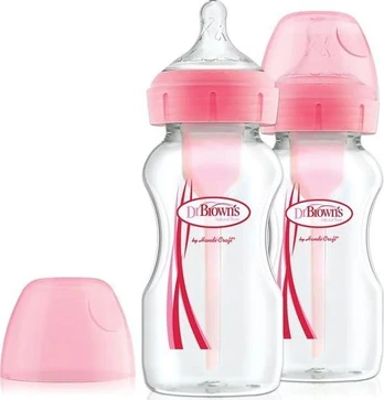 Dr Browns Options + 0 m pločio kaklelis maitinimo buteliukas + rožinis 270 ml 2 vnt (WB92601)