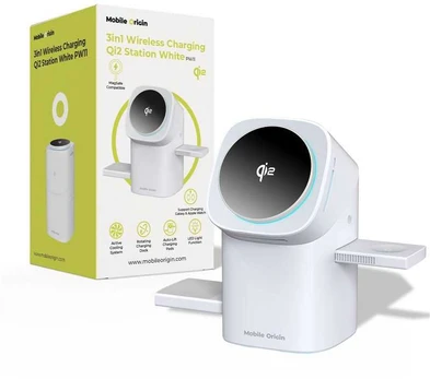 Mobile Origin 3in1 Wireless Charging Qi2 Station PW11, baltas