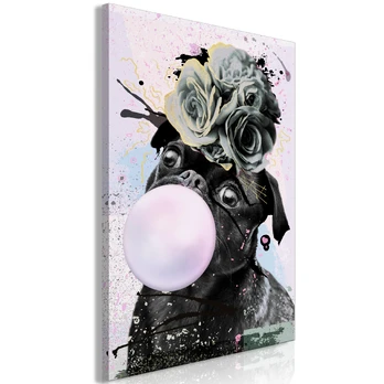 Artgeist Paveikslas - Pug With Bubble Gum (1 Part) Vertical