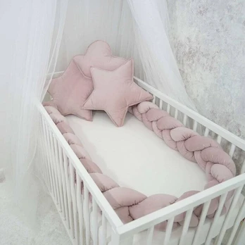 Apsaugėlė lovytei Pynė+3 pagalvėlės BELISIMA VELVET Pink