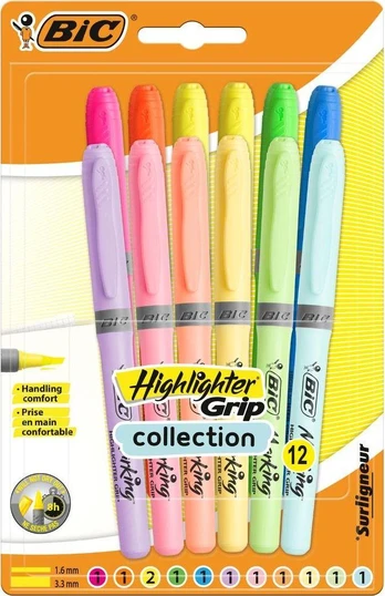 Bic Zakreślacz Highlighter Grip Pastelinis mišinys 12szt BIC