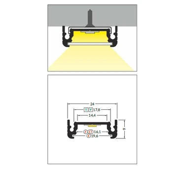 3m LED juostos profilis SURFACE14 EF/TY, juodai anoduotas