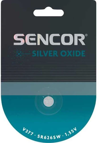 Bateria srebrowa, V377, SR626SW, 1.55V, Sencor, blistr, 1-pack