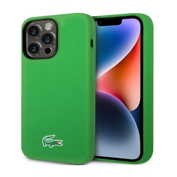 Lacoste Apple iPhone 15 6.1 Liquid Silicone Microfiber Croc Logo Magsafe Back Cover Green