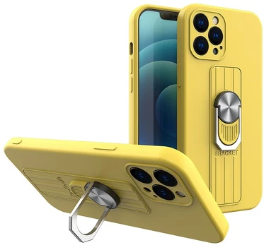 Hurtel Silikoninis dėklas su žiedu iPhone 12 mini – geltonas