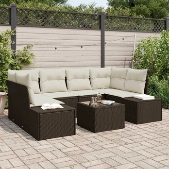 7 dalių sodo sofa rinkinys su pagalvėlėmis ruda poli ratanas