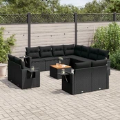 Sofos komplektas su pagalvėlėmis, 12 dalių, juodas, poliratanas kaina