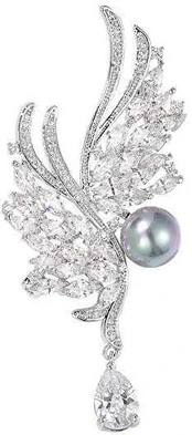 Troli Luxurious brooch with crystals and pearl Sidabrinis