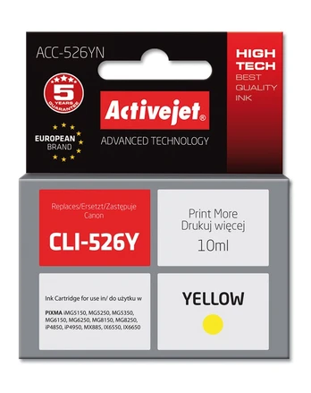 Spausdintuvo kasetė ActiveJet Supreme ACC-526Y, geltona, 10 ml