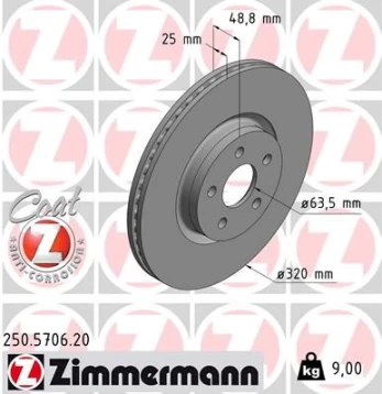 Stabdžių diskas ZIMMERMANN 250.5706.20