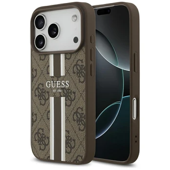 Dėklas Guess 4G Printed Stripes MagSafe do iPhone 17 Pro ruda