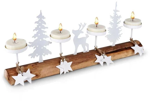 Home Styling Collection Žvakidė medinė balta 4 žvakėms 40x6x16,5 cm