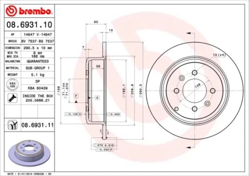 BREMBO 08.6931.11 Brake Disc