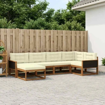 Lauko sofos komplektas su pagalve 6 pcs Natūralus ir grietinėlė